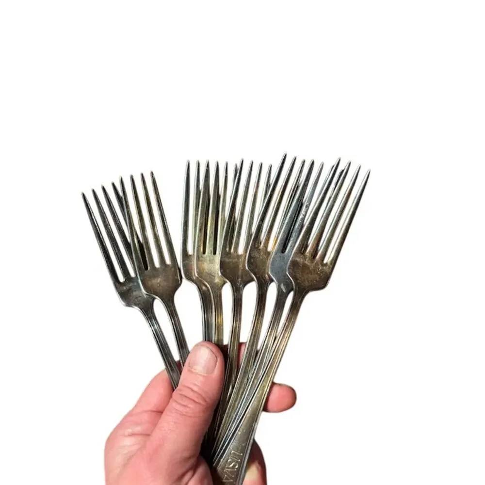 USVA U. S. V. A USA Veterans Forks Silverware Lot of 8 Silver Plated VTG